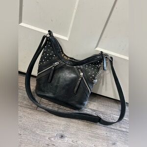 Harley Davidson Studded Black Leather Flames HD logo adjustable crossbody Strap